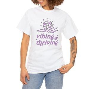 Vibing And Thriving Disco Ball Cow Print Snail With Stars T Shirt - Purple White